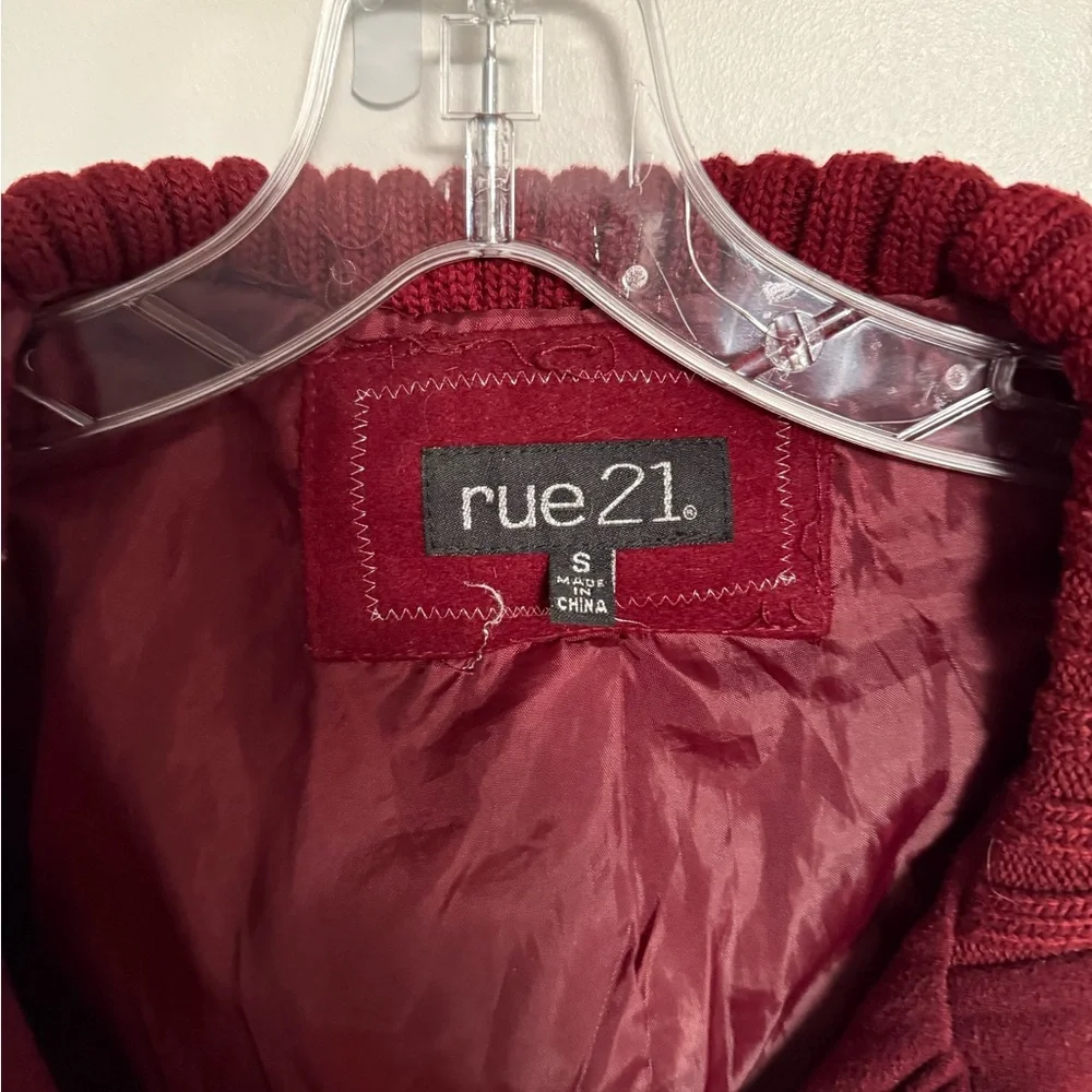 Rue21 Women's Burgundy Belted Pea Coat - Picture 2 of 3